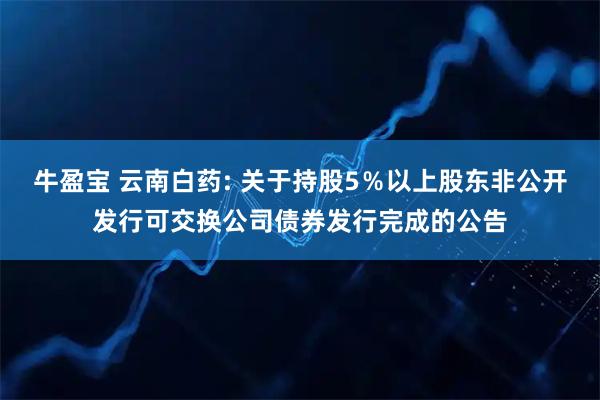 牛盈宝 云南白药: 关于持股5％以上股东非公开发行可交换公司债券发行完成的公告